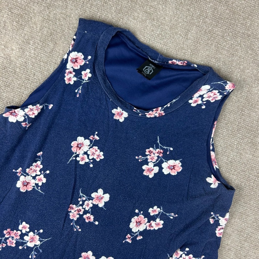 Agnes &‎ Dora Layered Tunic Top Womens L Navy Blue Floral Sleeveless Ruffled Hem